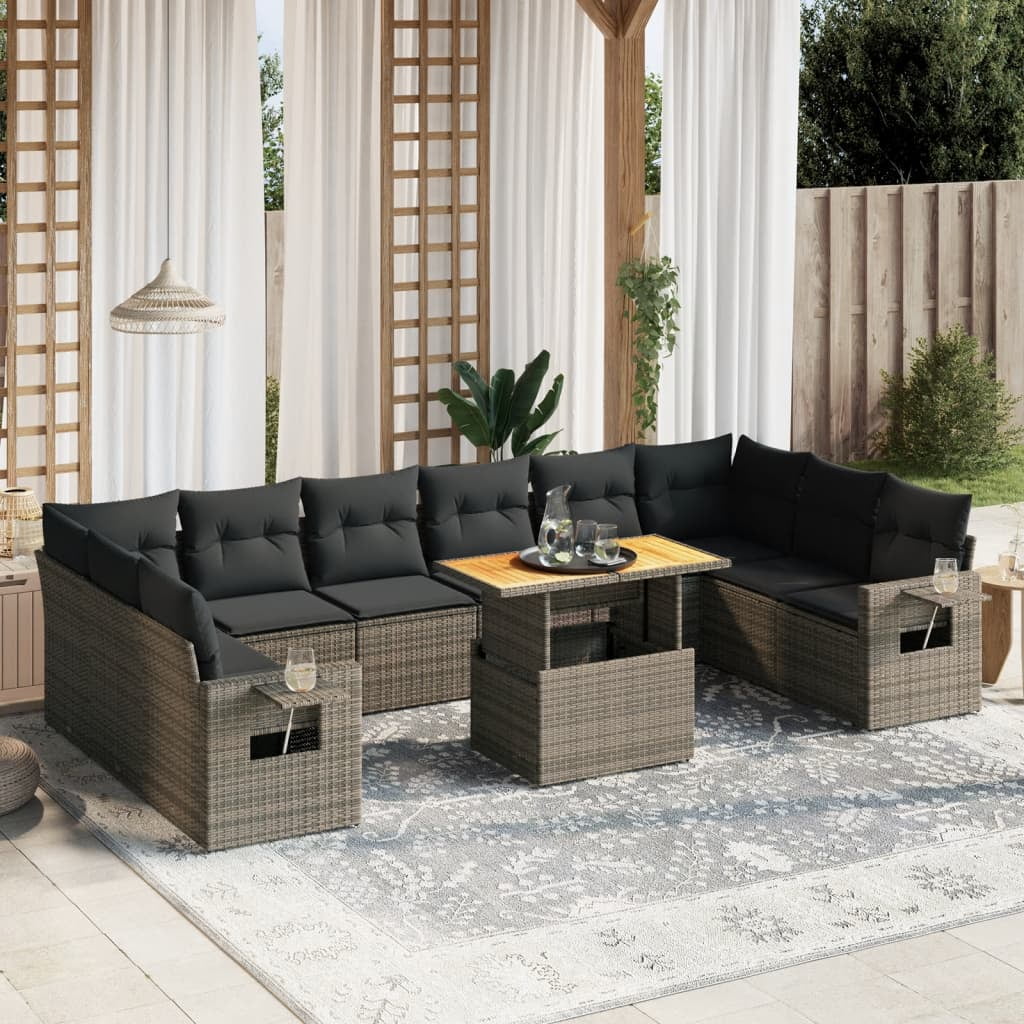 vidaXL Garden Sofa Set Gray PE rattan Large Adjustable Feet