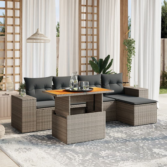 vidaXL Garden Sofa Set Gray PE rattan Medium Adjustable Feet