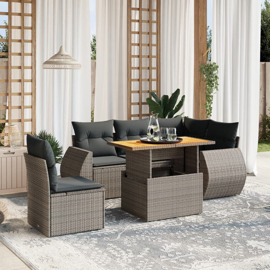 vidaXL Garden Sofa Set Grey PE Rattan 6 Piece Set Adjustable Feet