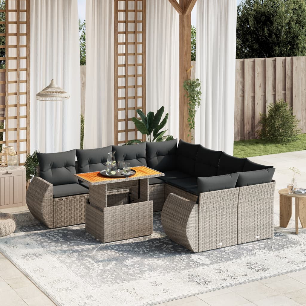 vidaXL Garden Sofa Set Grey PE Rattan Large Adjustable Armrests