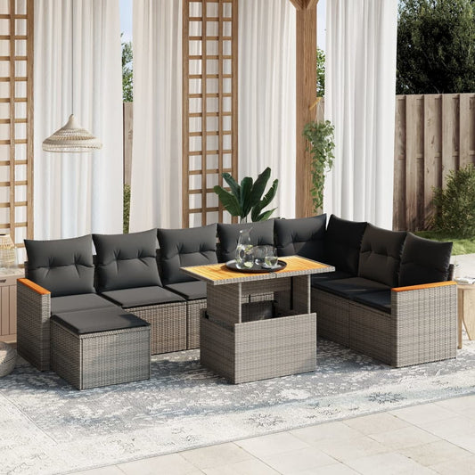 vidaXL Garden Sofa Set Grey PE Rattan Large Adjustable Armrests