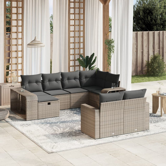 vidaXL Garden Sofa Set Grey PE Rattan Large Modular Garden Sofa Set