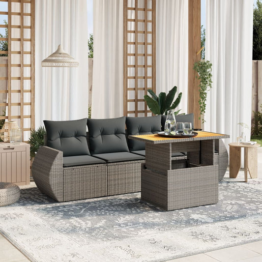 vidaXL Garden Sofa Set Grey PE Rattan Medium Adjustable Armrests