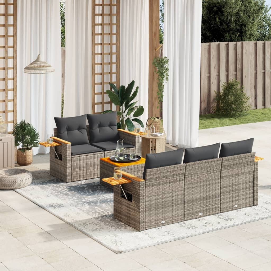 vidaXL Garden Sofa Set Grey PE rattan 6 Piece Set Adjustable Armrests