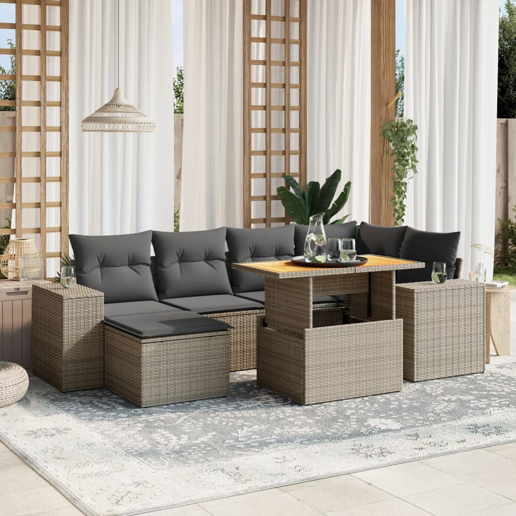 vidaXL Garden Sofa Set Grey PE rattan 7 Piece Set Adjustable Armrests