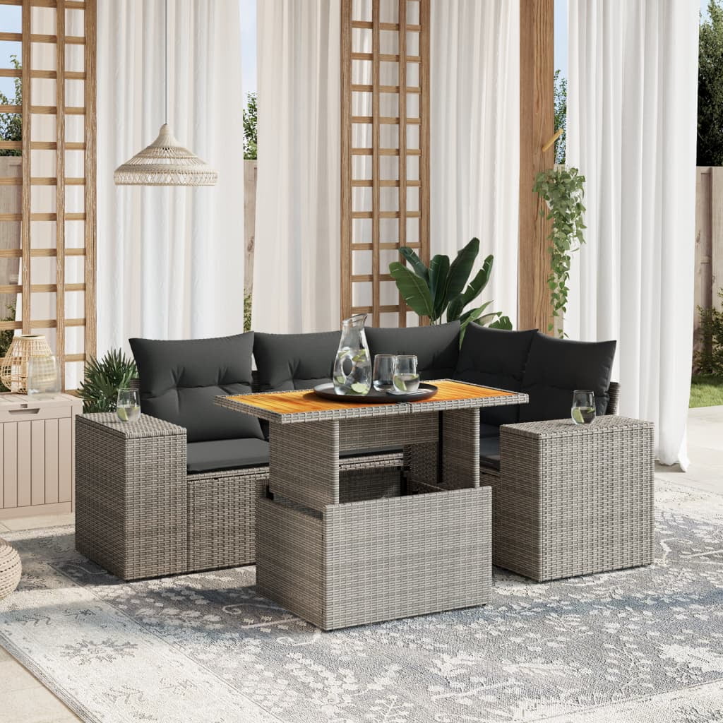 vidaXL Garden Sofa Set Grey PE rattan 78.7 in x 57.1 in x 33.5 in