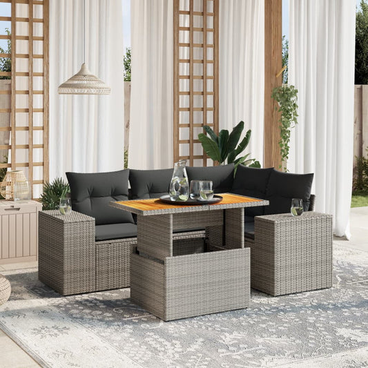 vidaXL Garden Sofa Set Grey PE rattan 78.7 in x 57.1 in x 33.5 in