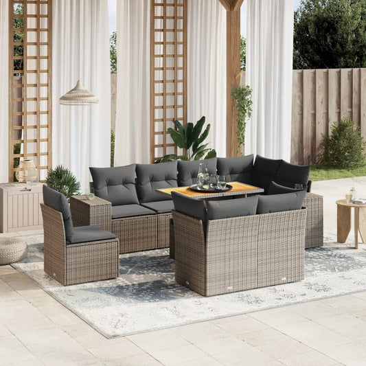 vidaXL Garden Sofa Set Grey PE rattan 9 Piece Adjustable Armrests