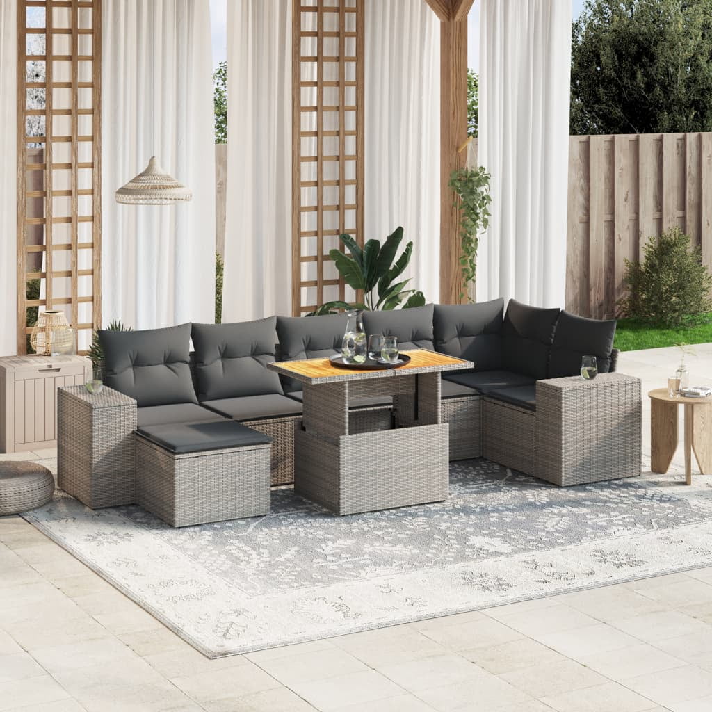 vidaXL Garden Sofa Set Grey PE rattan Large Adjustable Armrests