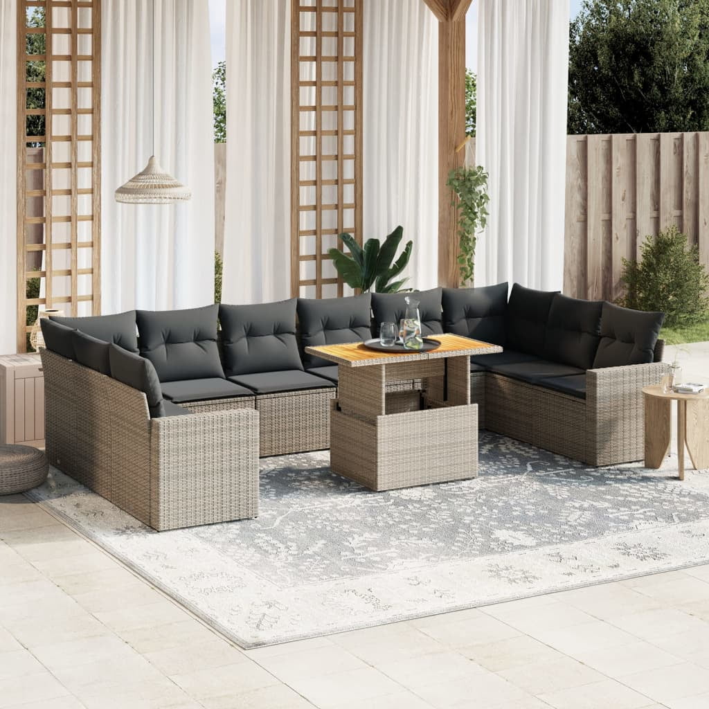vidaXL Garden Sofa Set Grey PE rattan Large Adjustable Armrests