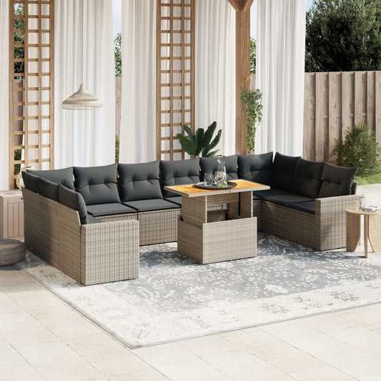 vidaXL Garden Sofa Set Grey PE rattan Large Adjustable Armrests