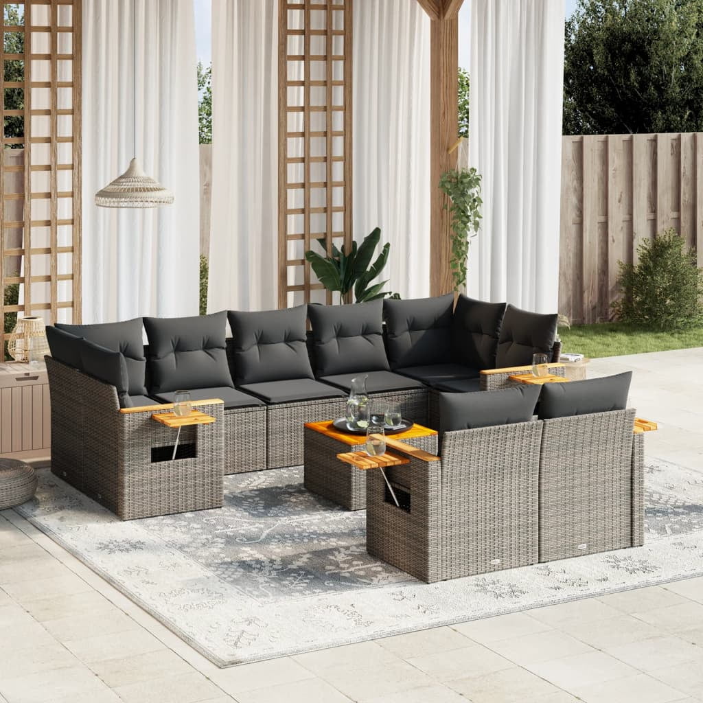 vidaXL Garden Sofa Set Grey PE rattan Large Adjustable Armrests