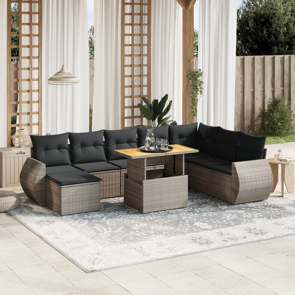 vidaXL Garden Sofa Set Grey PE rattan Large Adjustable Armrests