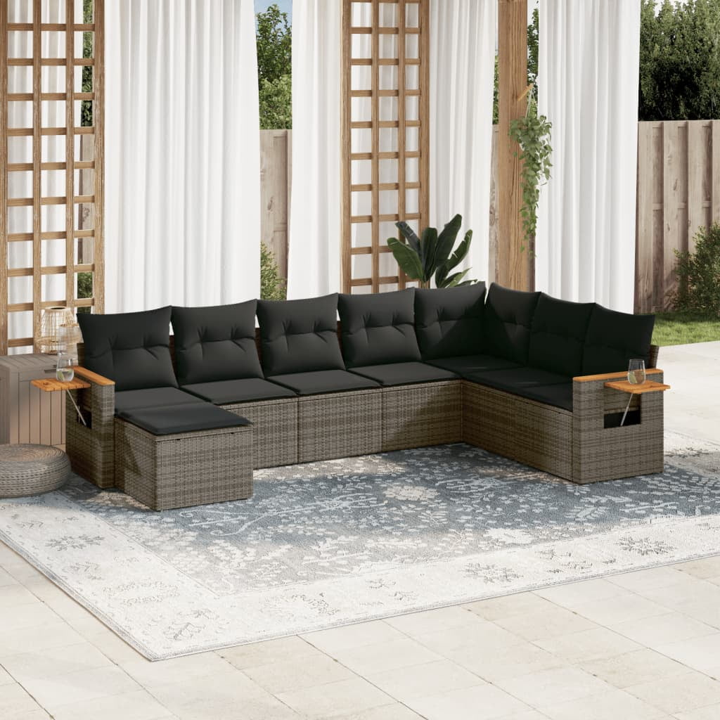 vidaXL Garden Sofa Set Grey PE rattan Large Adjustable Feet