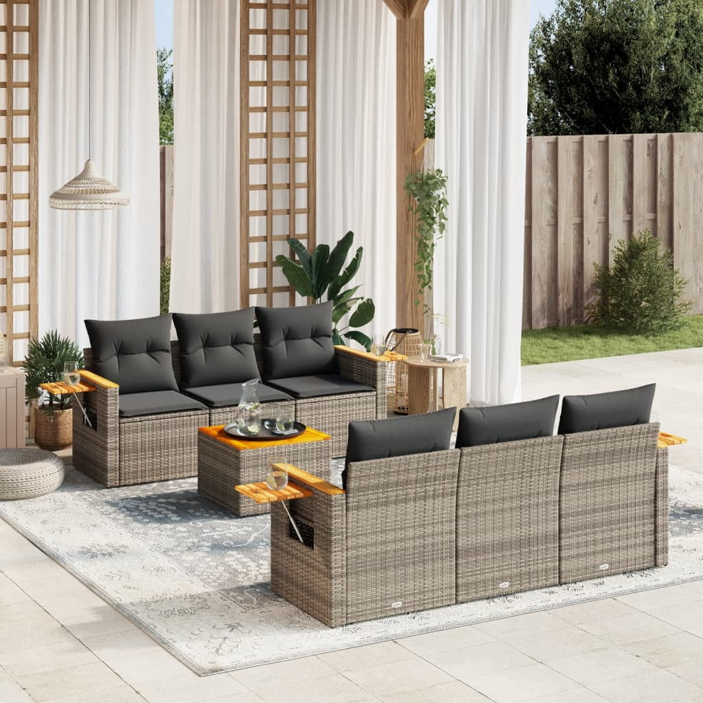vidaXL Garden Sofa Set Grey PE rattan Large Adjustable Feet