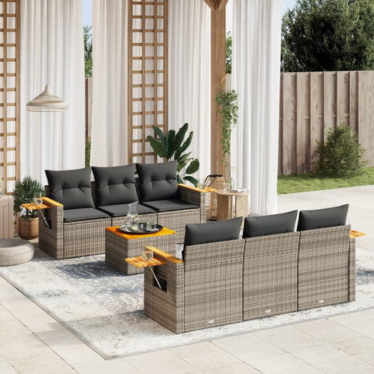 vidaXL Garden Sofa Set Grey PE rattan Large Adjustable Feet