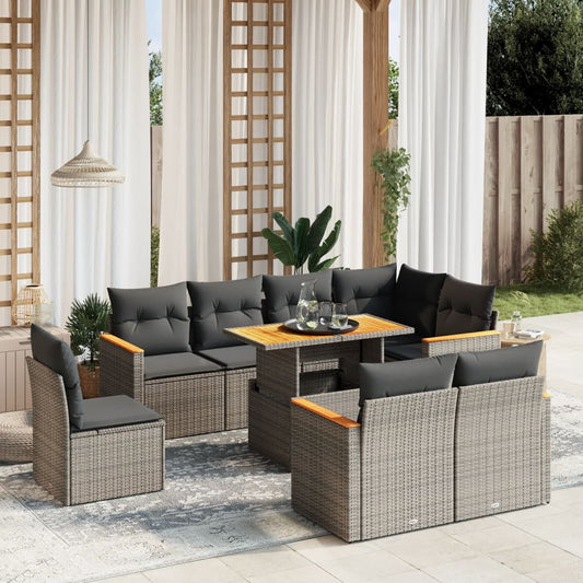 vidaXL Garden Sofa Set Grey PE rattan Large Adjustable Feet