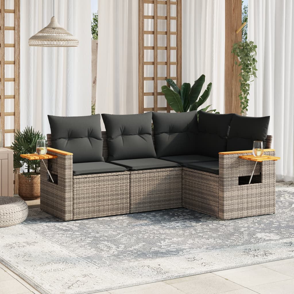 vidaXL Garden Sofa Set Grey PE rattan Large Adjustable Feet