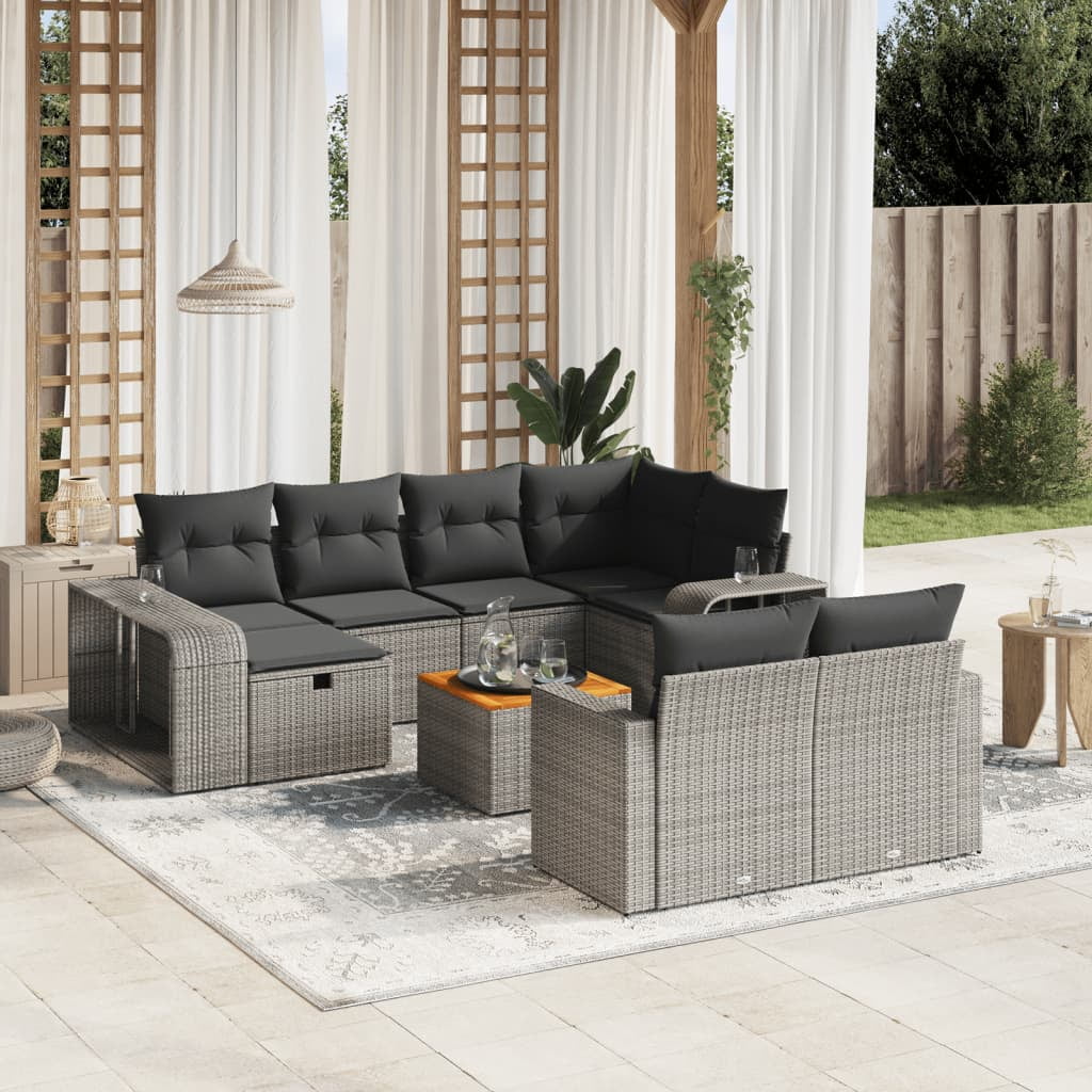 vidaXL Garden Sofa Set Grey PE rattan Large UV-resistant materials