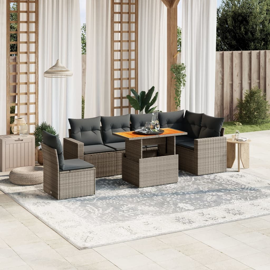vidaXL Garden Sofa Set Grey PE rattan Medium Adjustable Armrests