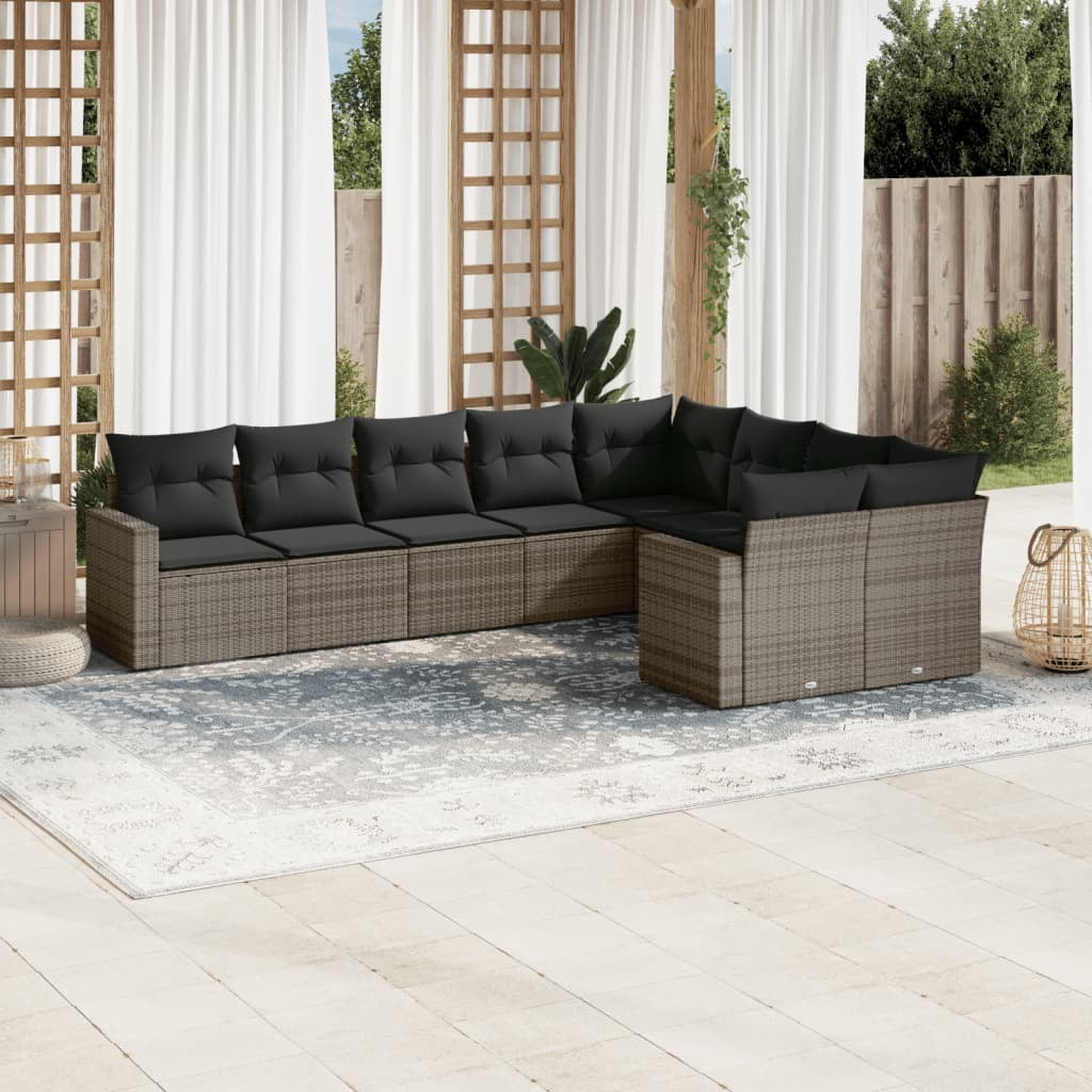 vidaXL Garden Sofa Set Grey PE rattan, powder-coated steel, polyester