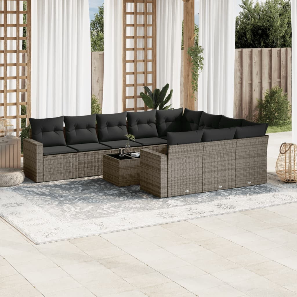 vidaXL Garden Sofa Set Grey PE rattan, powder-coated steel, tempered glass